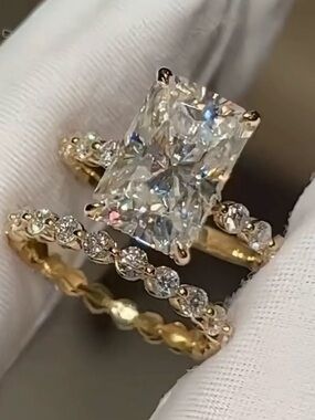 Gold Solitaire Engagement Ring with Diamond Accent Band - White/Gold